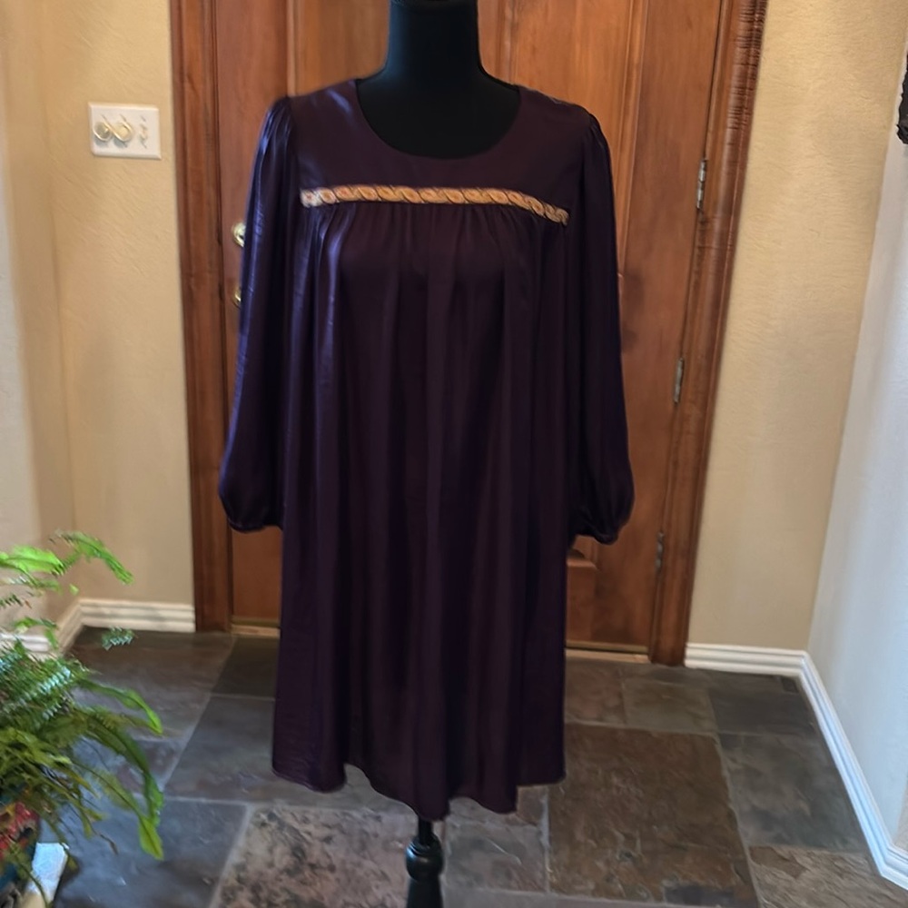 Pretty Eggplant colored dress by Uncle Frank w/braid trim at bodice. Sz:S NWT